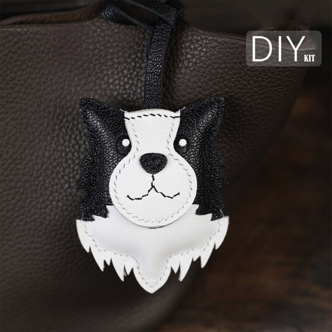 Sheep Leather Border Collie Dog Keychain Charm DIY Kit - CUCUBIRD