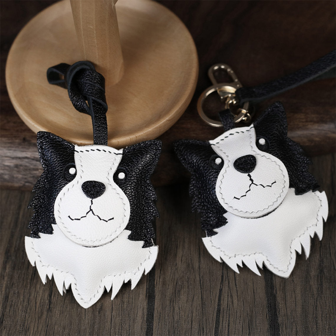 CUCUBIRD Sheep Leather Border Collie Dog Keychain Charm DIY Kit  