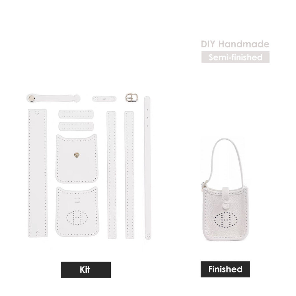 CUCUBIRD Top Grain Leather Mini Pouch Bag Charm DIY Kit White 