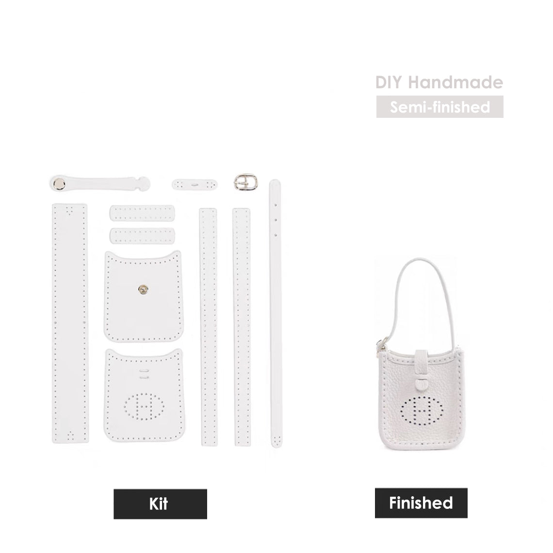 CUCUBIRD Top Grain Leather Mini Pouch Bag Charm DIY Kit White 