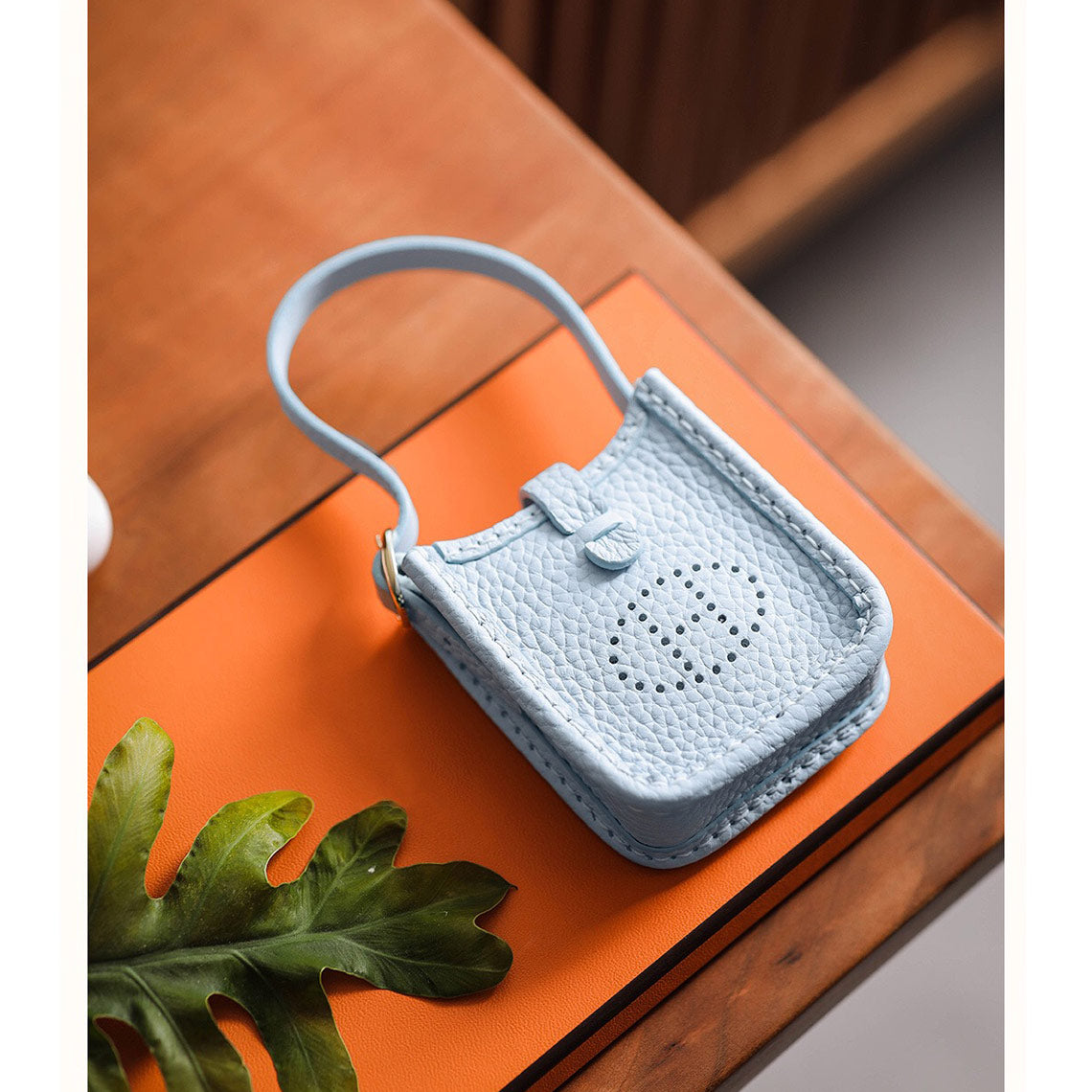 CUCUBIRD Top Grain Leather Mini Pouch Bag Charm DIY Kit Blue 