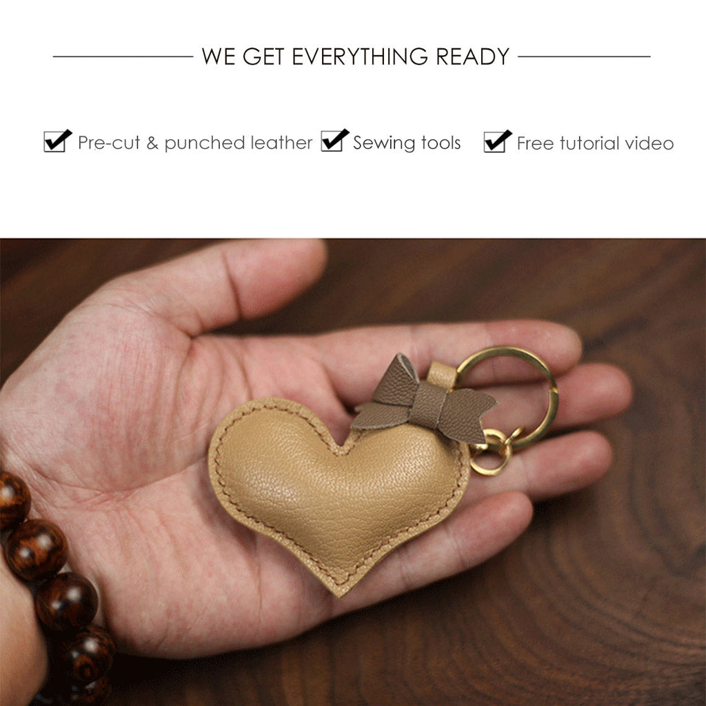 CUCUBIRD Sheep Leather Loving Heart Keychain DIY Kit  