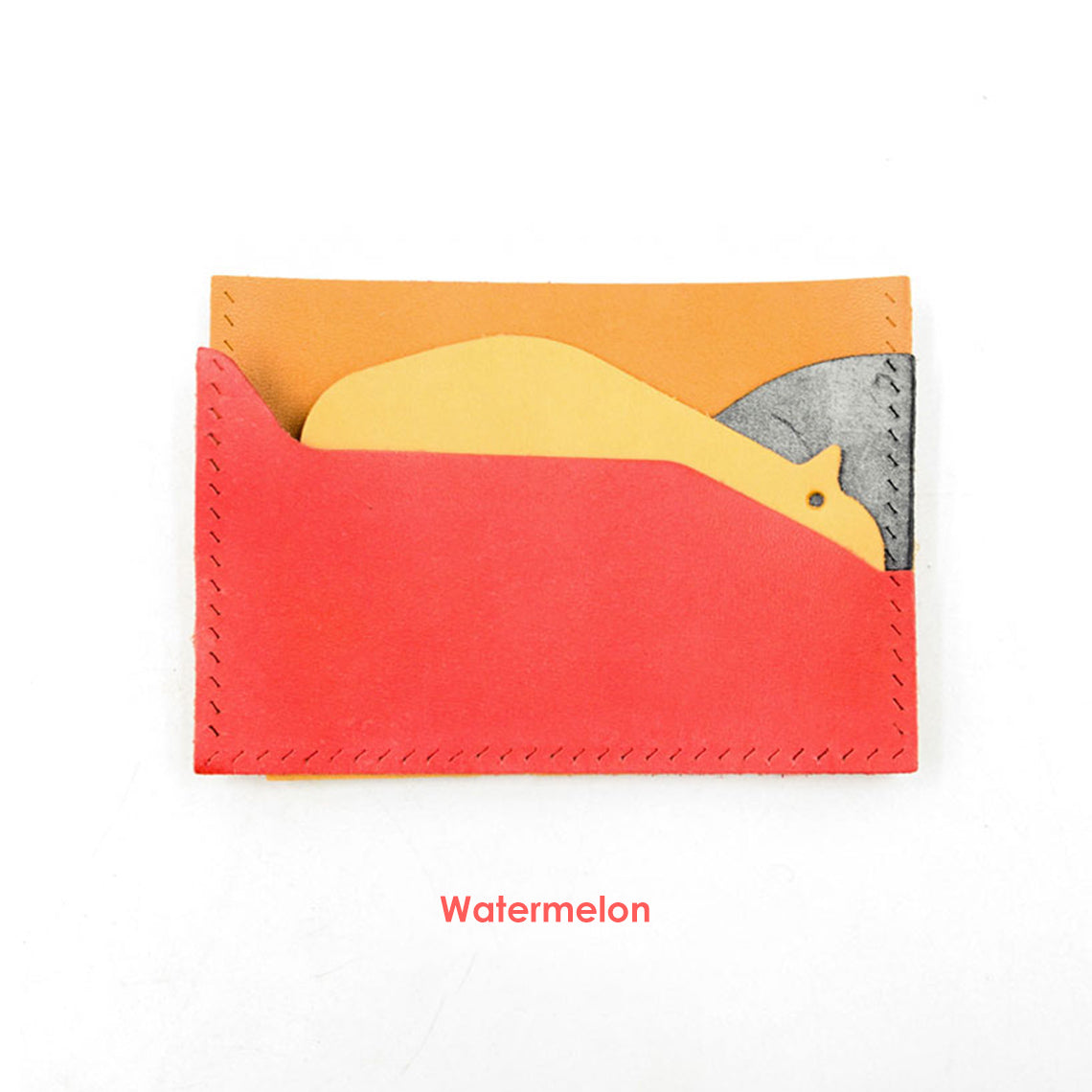 CUCUBIRD Top Grain Leather Hippo Card Holder DIY Kit Cowhide/Watermelon 