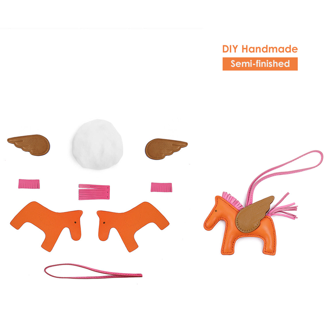 CUCUBIRD Sheep Leather Rodeo Horse Bag Charm DIY Kit Orange 