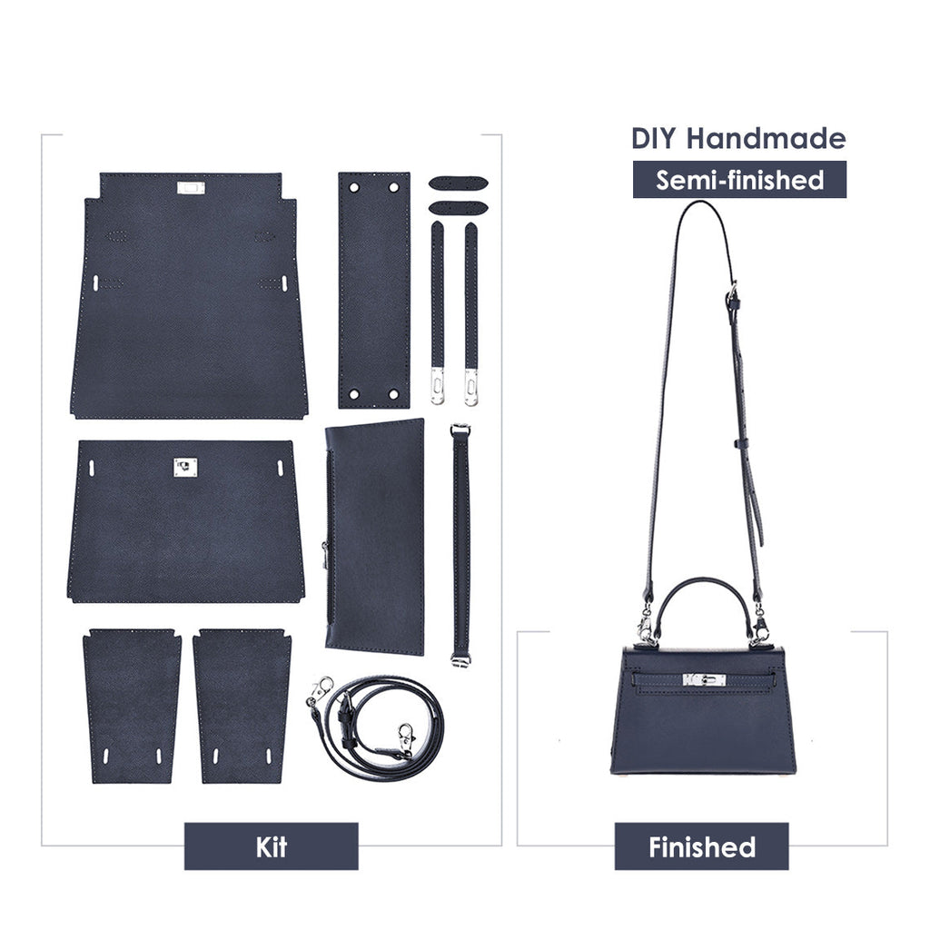 CUCUBIRD Top Grain Leather Inspired Sellier Kylie Bag DIY Kit Navy Blue 