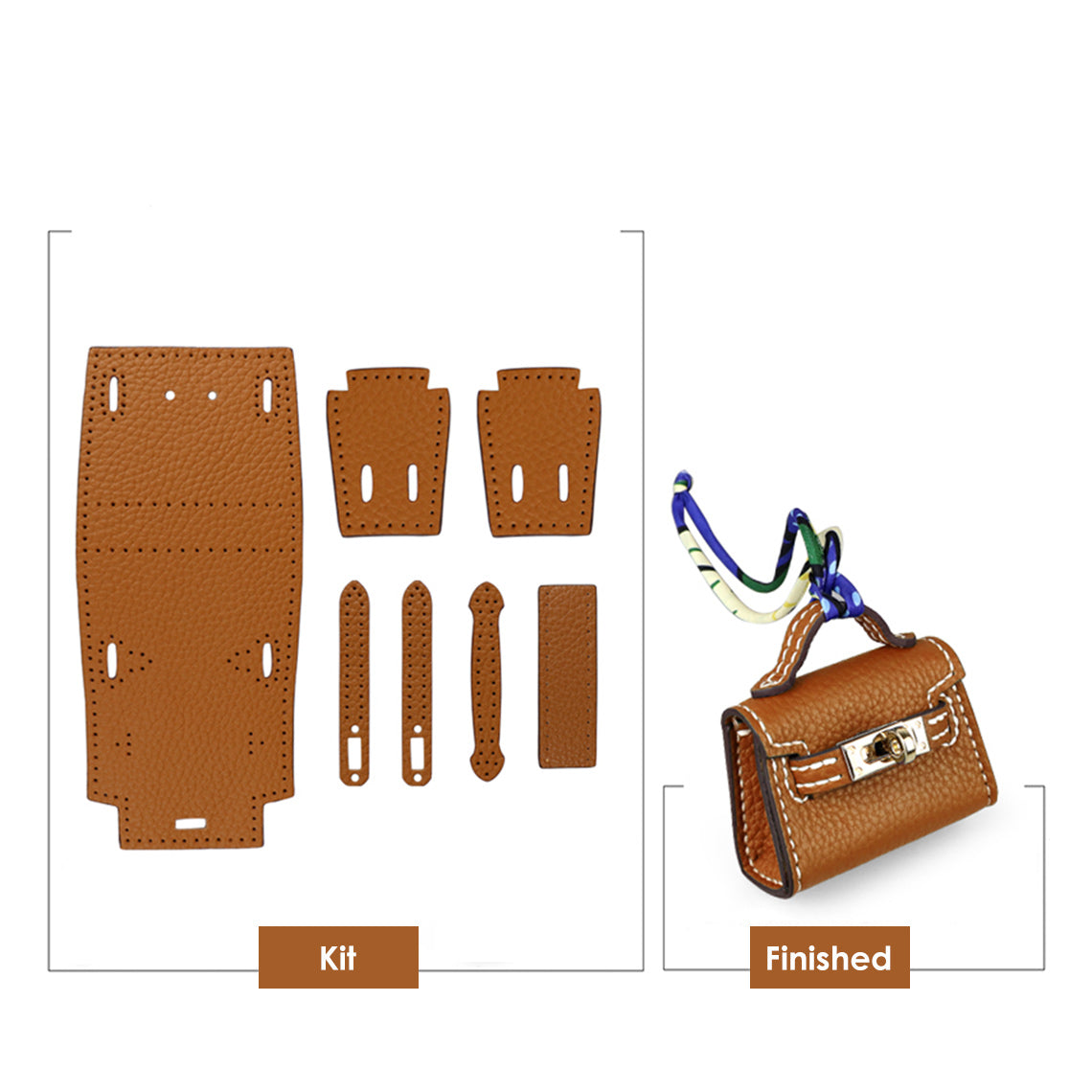 CUCUBIRD Top Grain Leather Mini Kylie Bag Charm DIY Kit Brown 