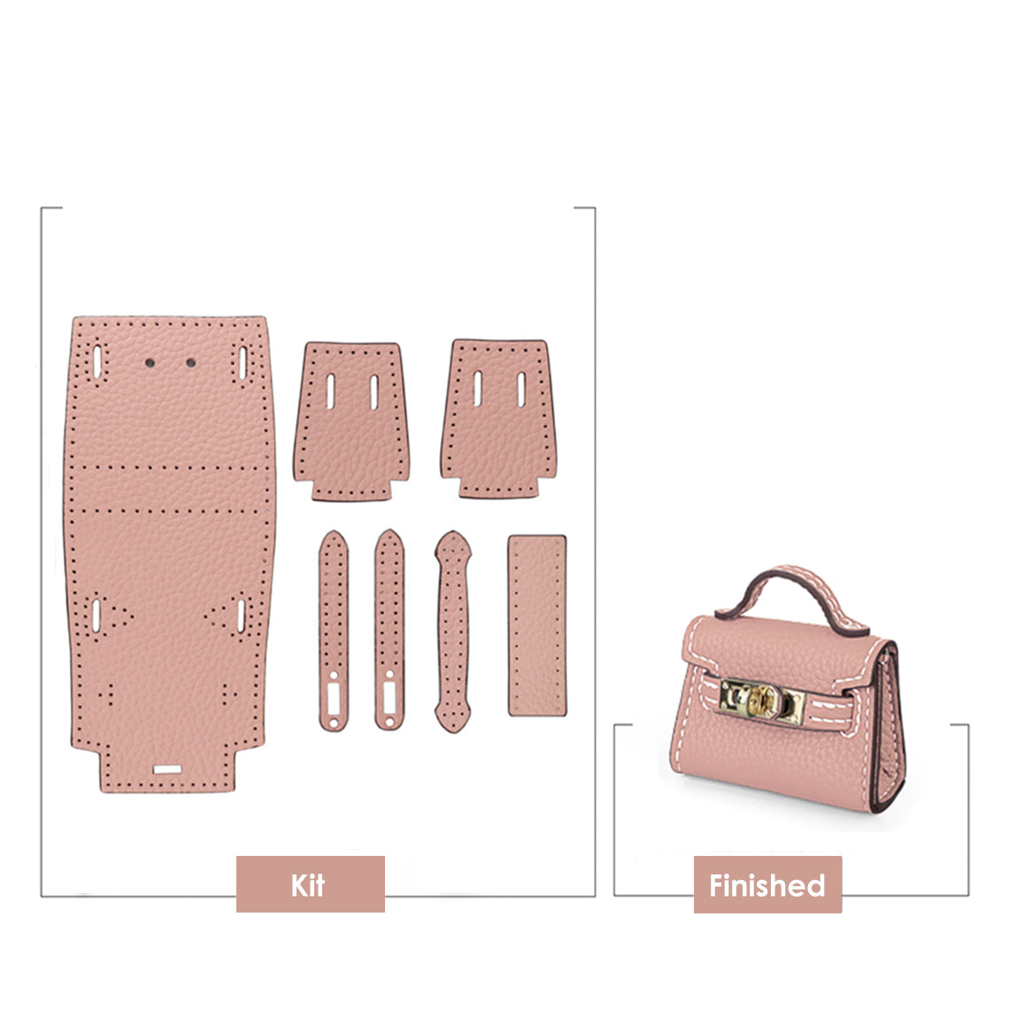 CUCUBIRD Top Grain Leather Mini Kylie Bag Charm DIY Kit Pink 