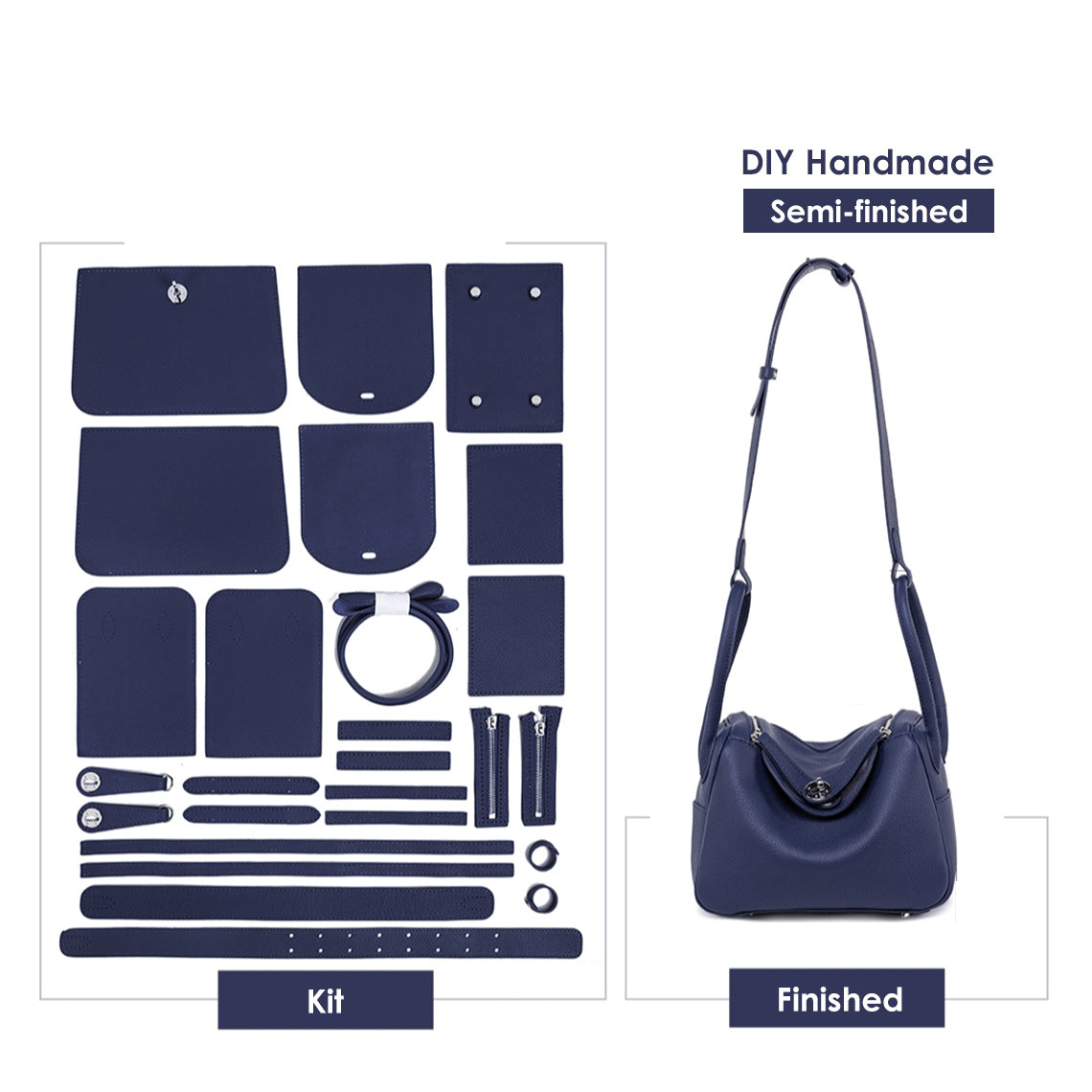 CUCUBIRD Top Grain Leather Fashion Lindi Handbag DIY Kit Blue - Small 