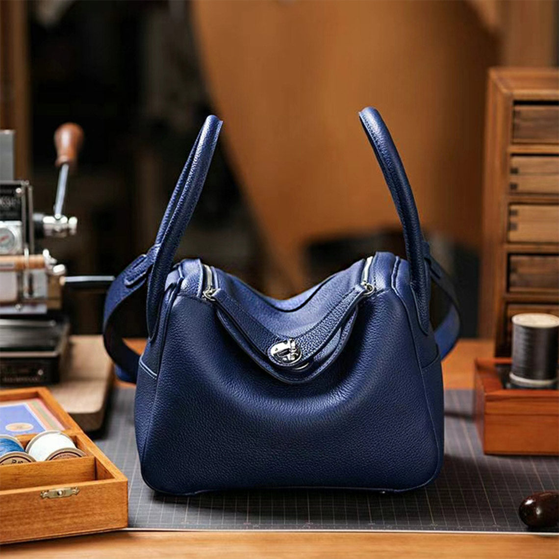 CUCUBIRD Top Grain Leather Fashion Lindi Handbag DIY Kit Blue - Large 