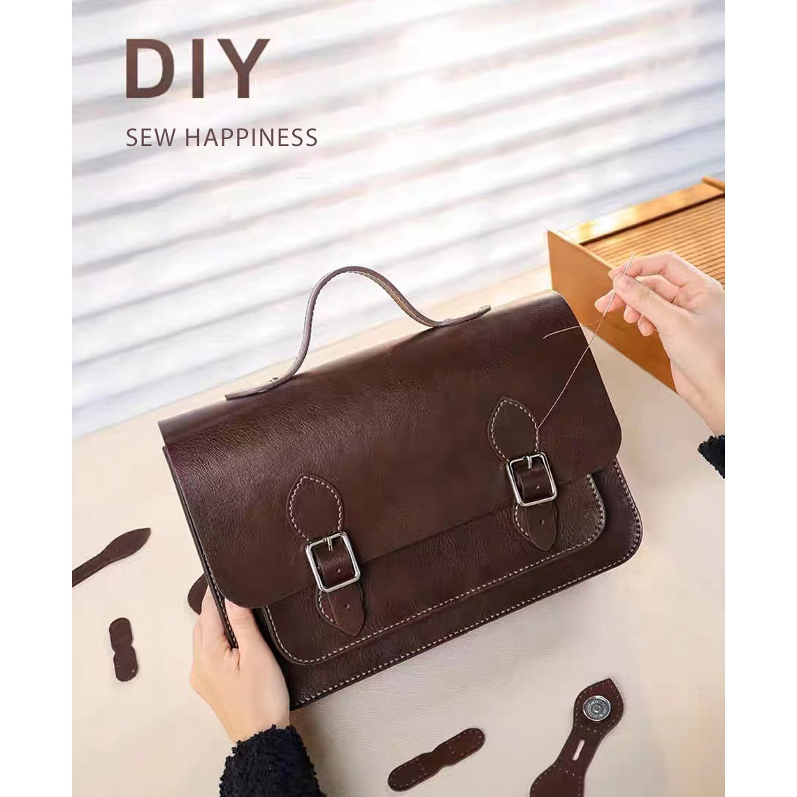 Leather Men Messenger Satchel Bag DIY Kit - CUCUBIRD