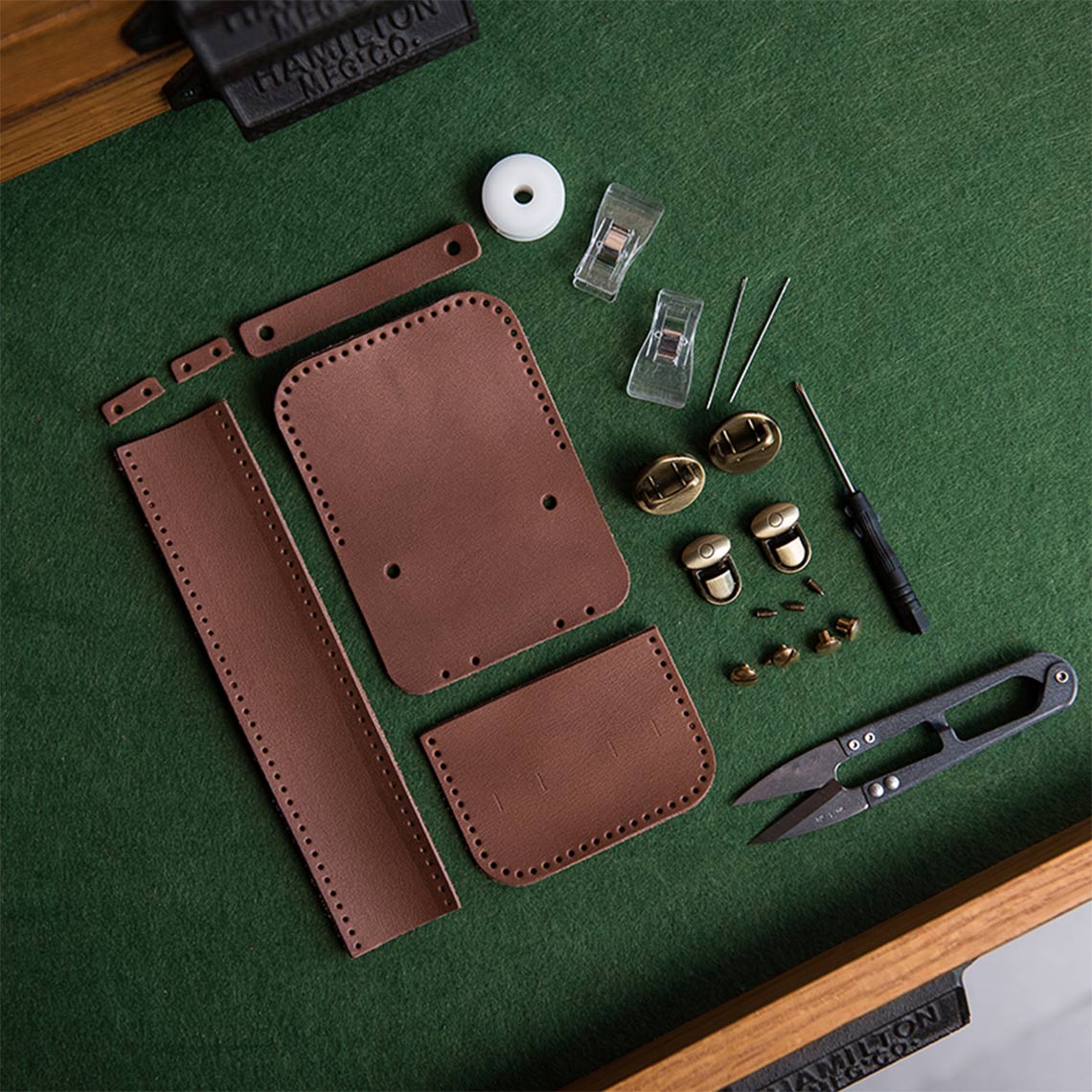 CUCUBIRD Full Grain Leather Mini Satchel DIY Kit Vegetable Tanned / Heritage Brown 