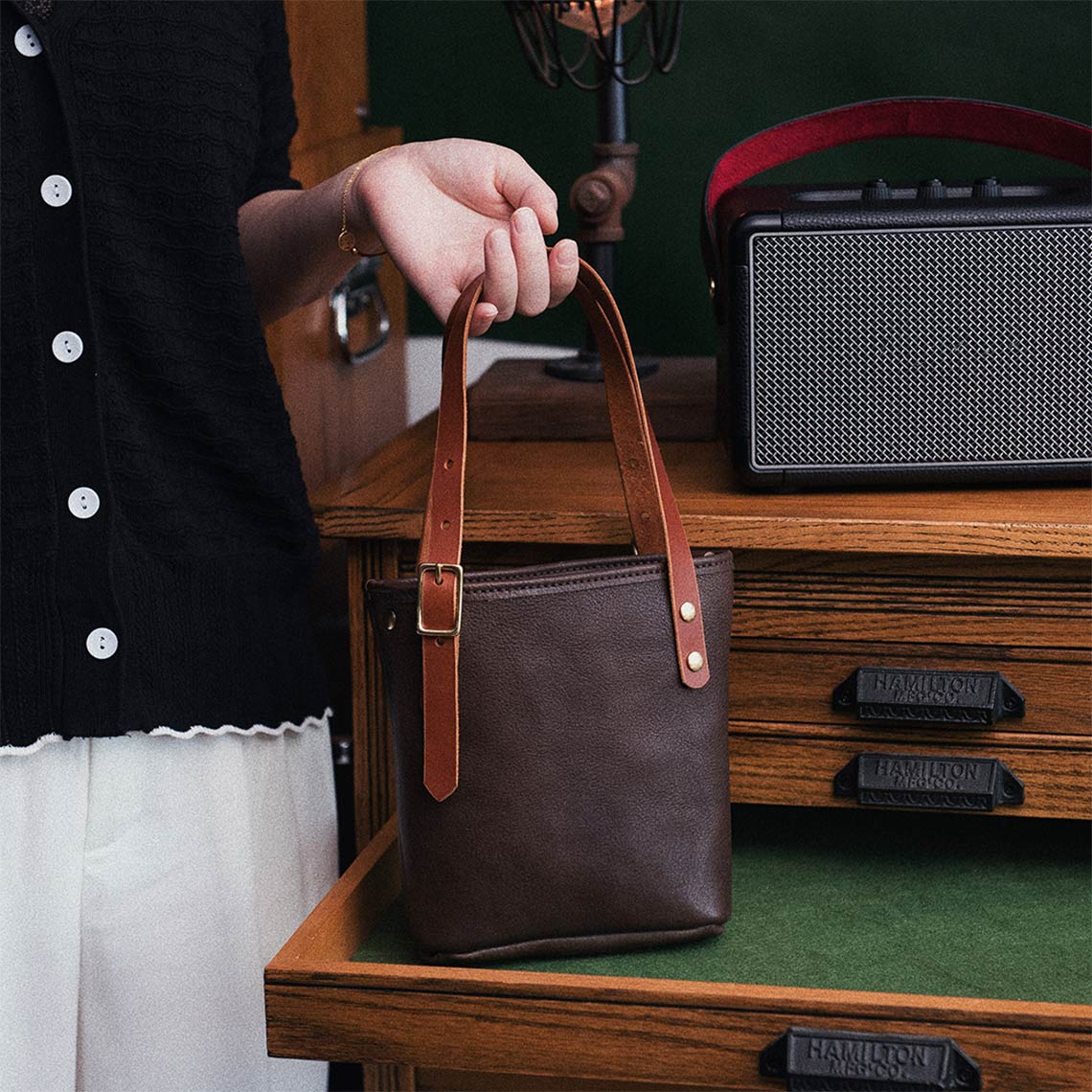 CUCUBIRD Full Grain Leather Mini Tote Bag DIY Kit Heritage Brown / No strap 