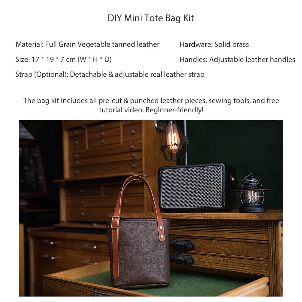 CUCUBIRD Full Grain Leather Mini Tote Bag DIY Kit  