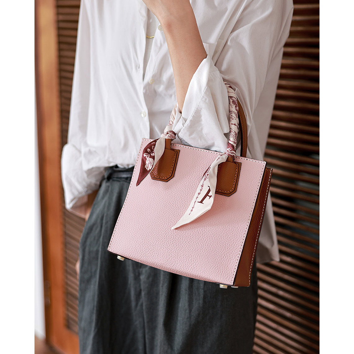 CUCUBIRD Top Grain Leather Mini Tote Handbag DIY Kit Pink & Brown 