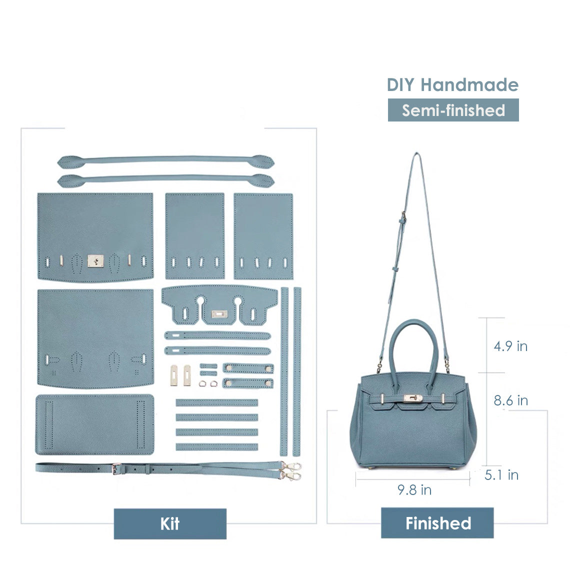 CUCUBIRD Top Grain Leather Platinum Bag DIY Kit Blue - Large 