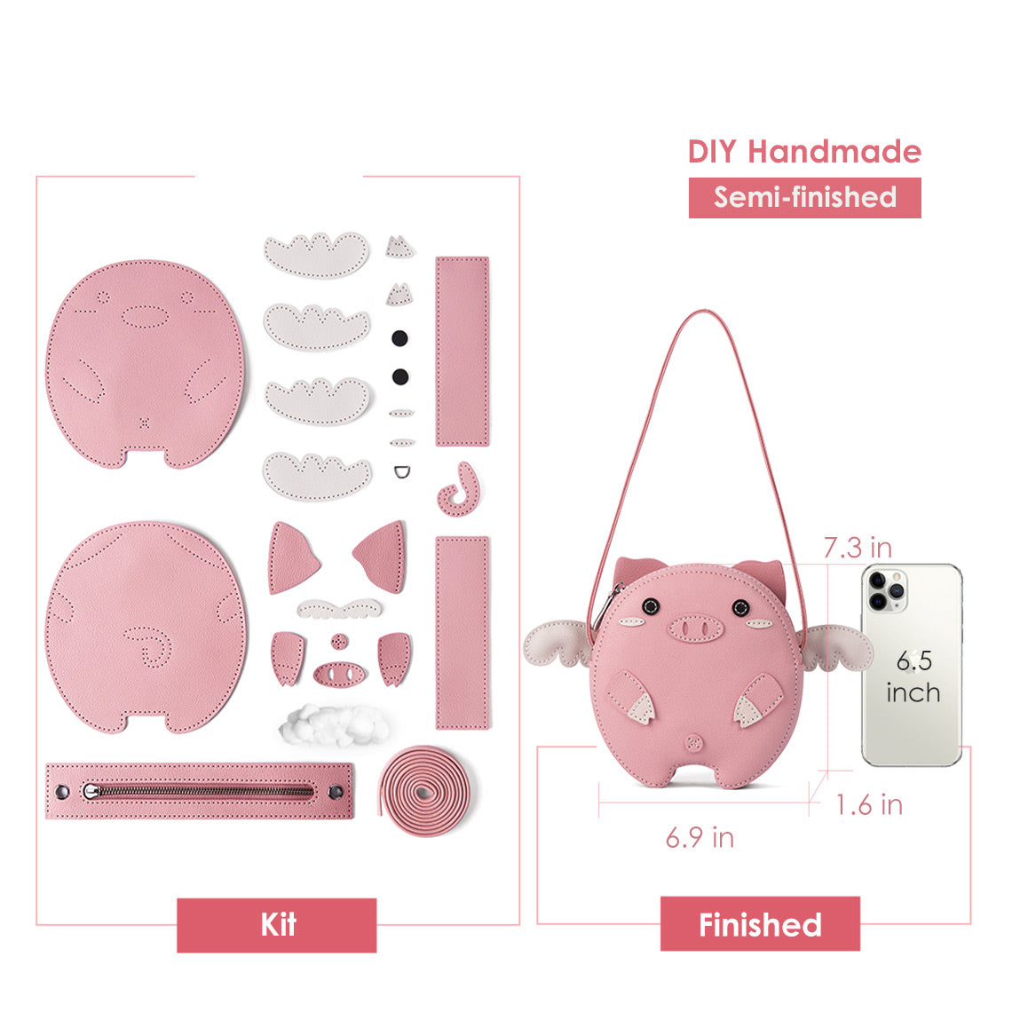 CUCUBIRD Leather Crossing Flying Pig Bag DIY Kit Pink / Small 