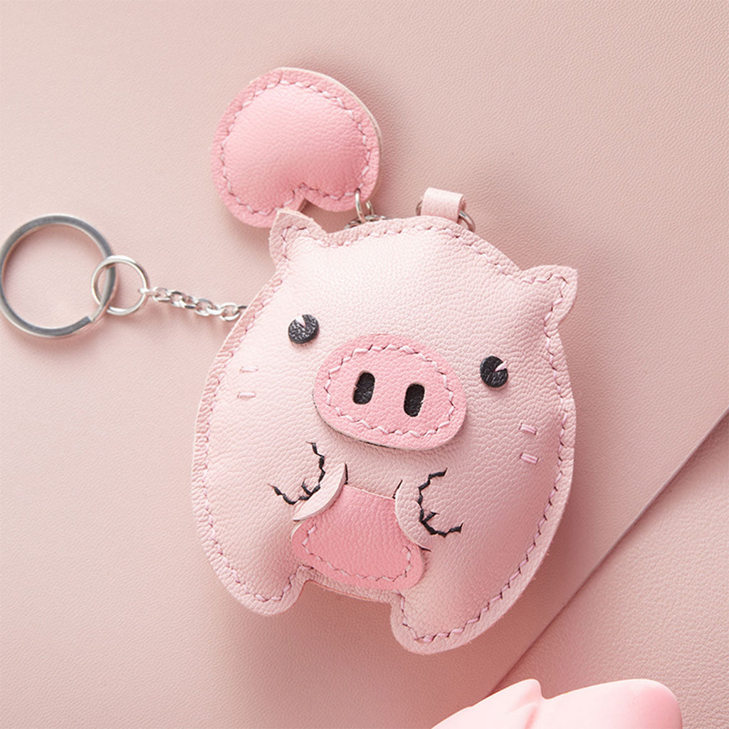 CUCUBIRD Sheep Leather Pink Piggy Keychain DIY Kit  