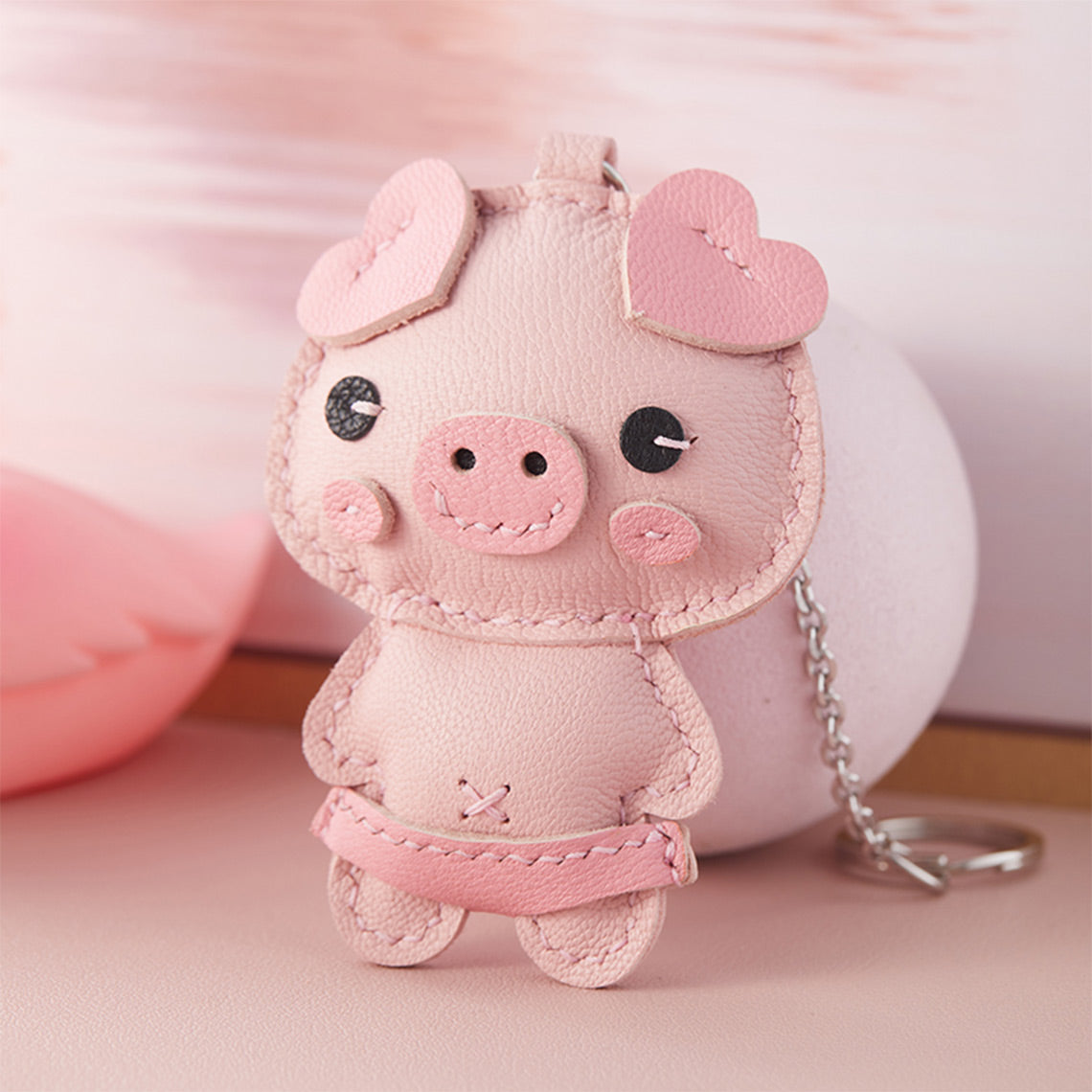 CUCUBIRD Sheep Leather Pink Piggy Keychain DIY Kit B 
