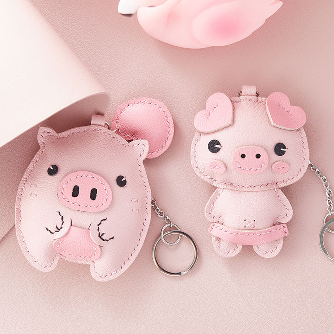 Sheep Leather Pink Piggy Keychain DIY Kit - CUCUBIRD