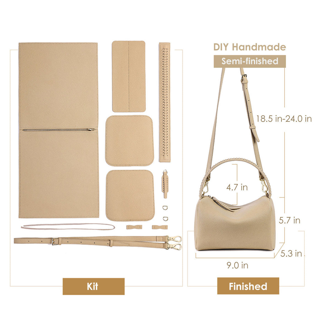 CUCUBIRD Top Grain Leather Design Pillow Bag DIY Kit Beige 
