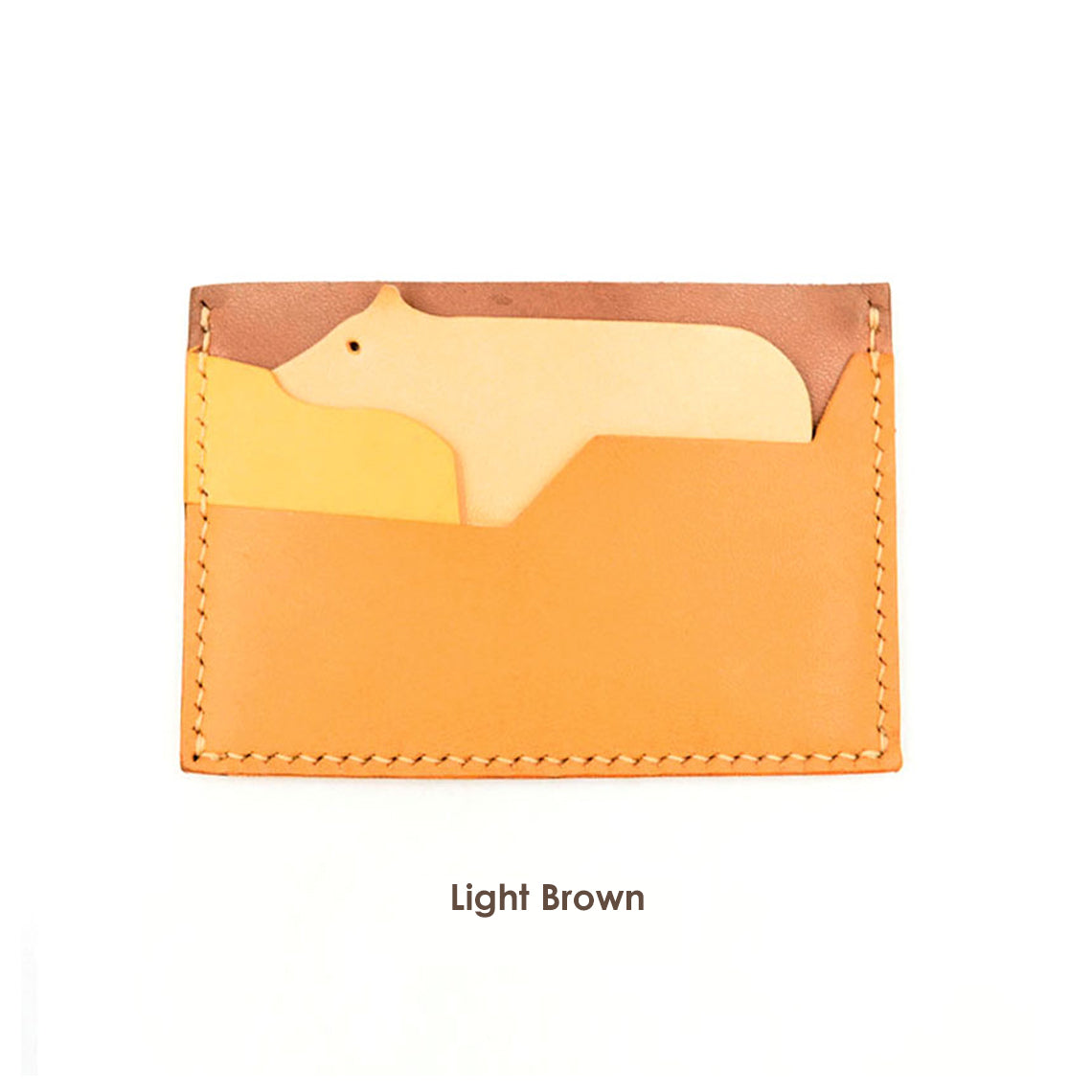 CUCUBIRD Top Grain Leather Polar Bear Card Holder DIY Kit Light Brown - Cowhide 