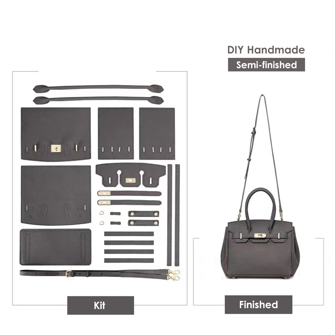 CUCUBIRD Top Grain Leather Platinum Bag DIY Kit Grey - Large 