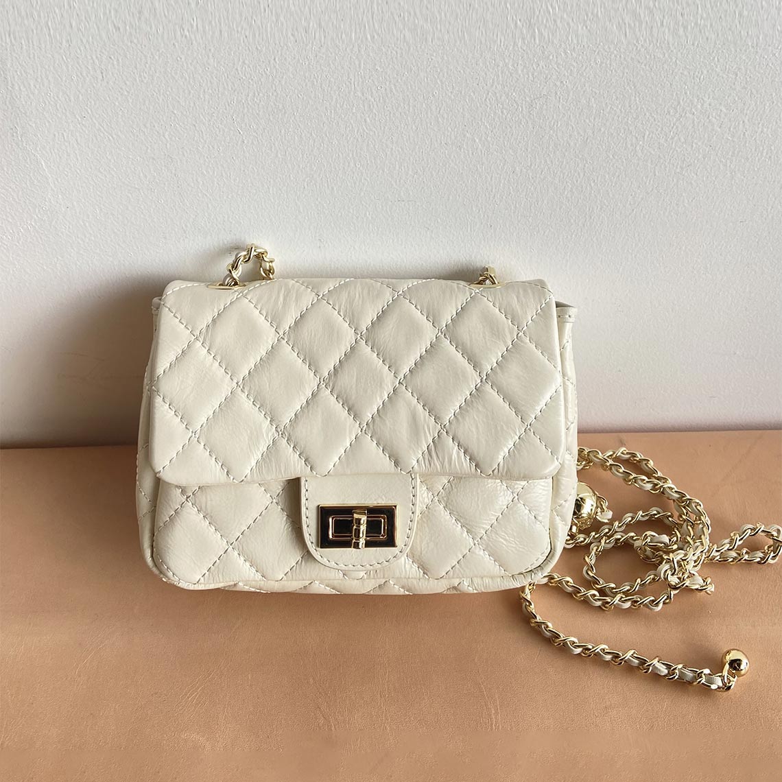 CUCUBIRD Top Grain Leather Small Quilted Chain Bag DIY Kit New Color! - Creamy White 