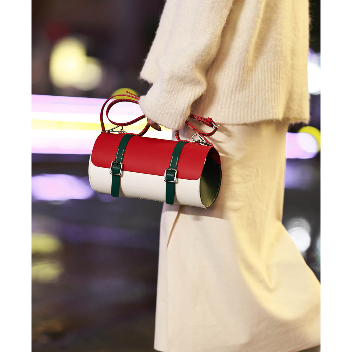 CUCUBIRD Leather Cylinder Satchel Top Handle Bag DIY Kit Red 