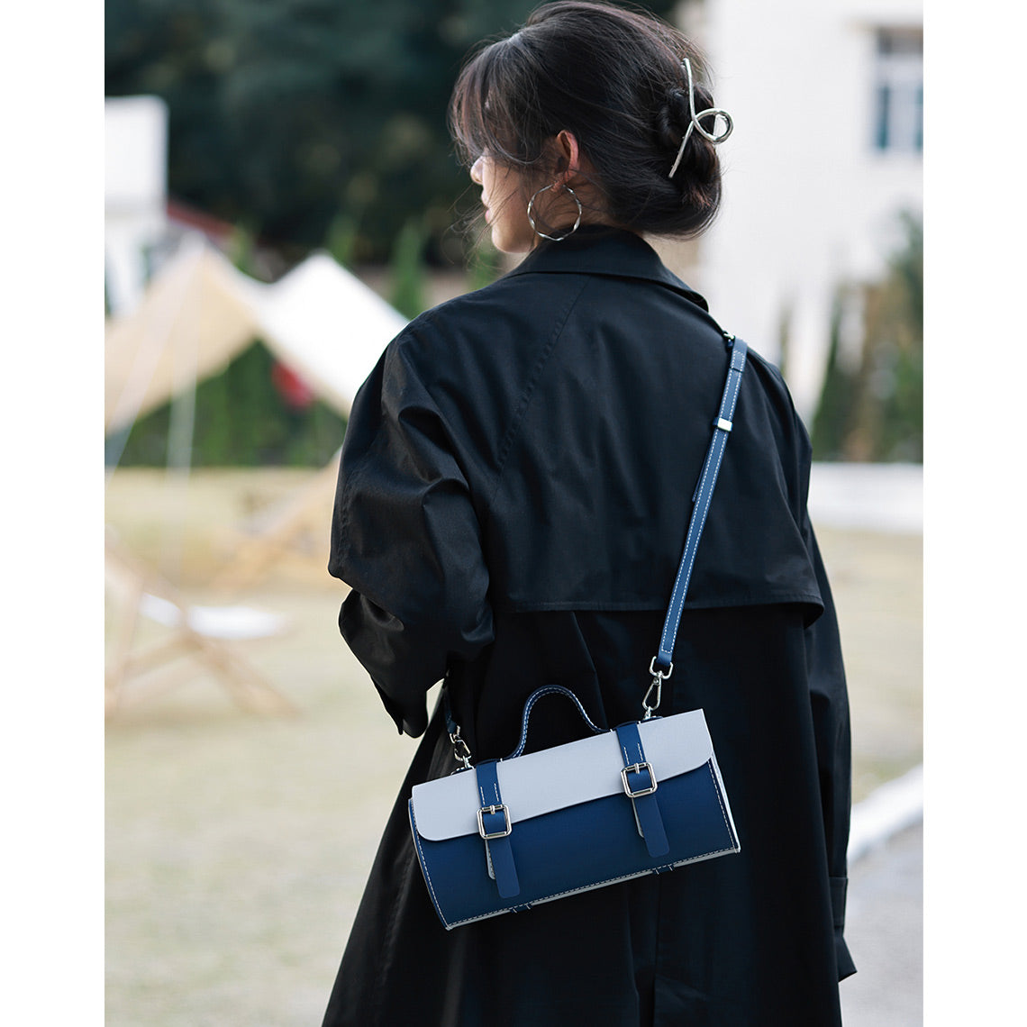 CUCUBIRD Leather Cylinder Satchel Top Handle Bag DIY Kit Blue 