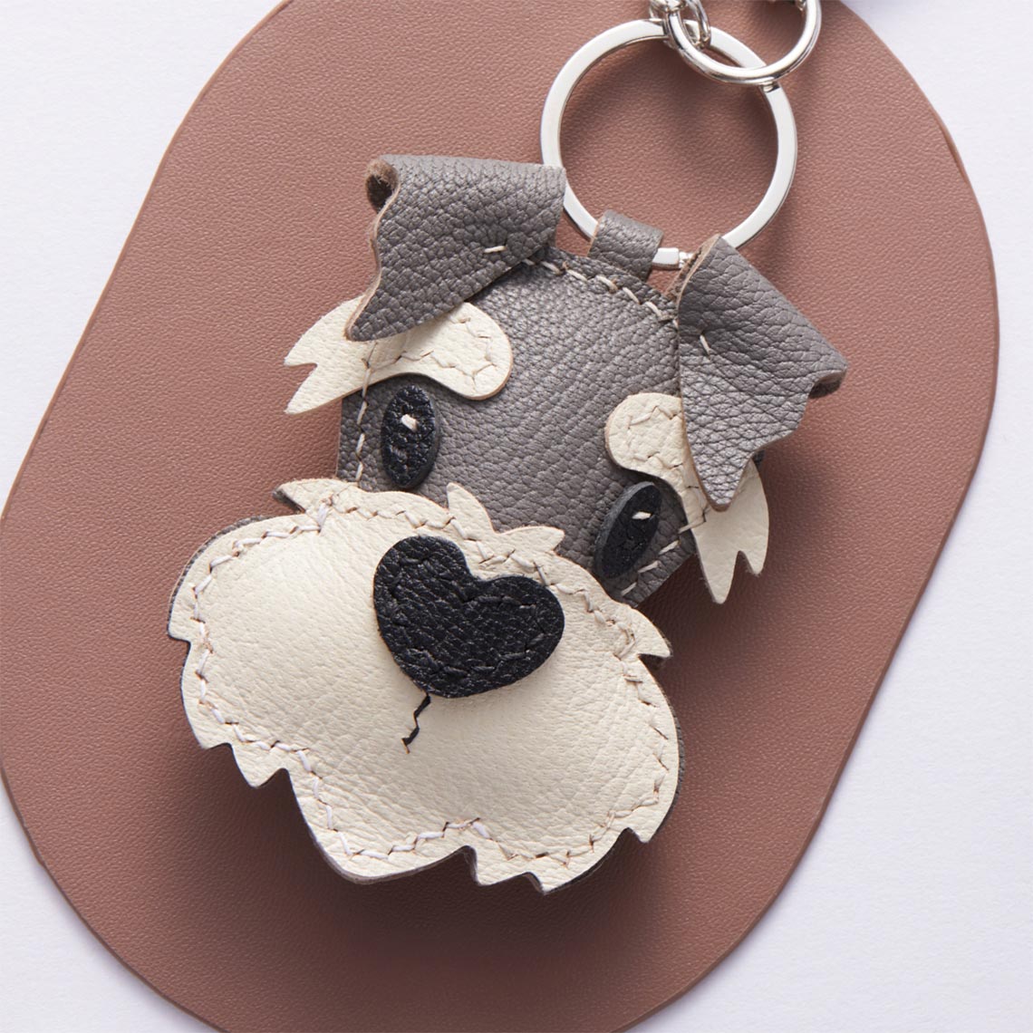 CUCUBIRD Sheep Leather Schnauzer Keychain Charm DIY Kit Schnauzer 