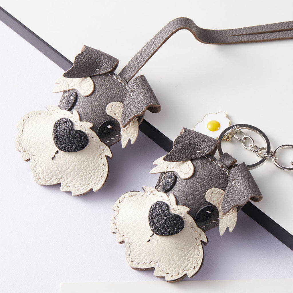 CUCUBIRD Sheep Leather Schnauzer Keychain Charm DIY Kit  