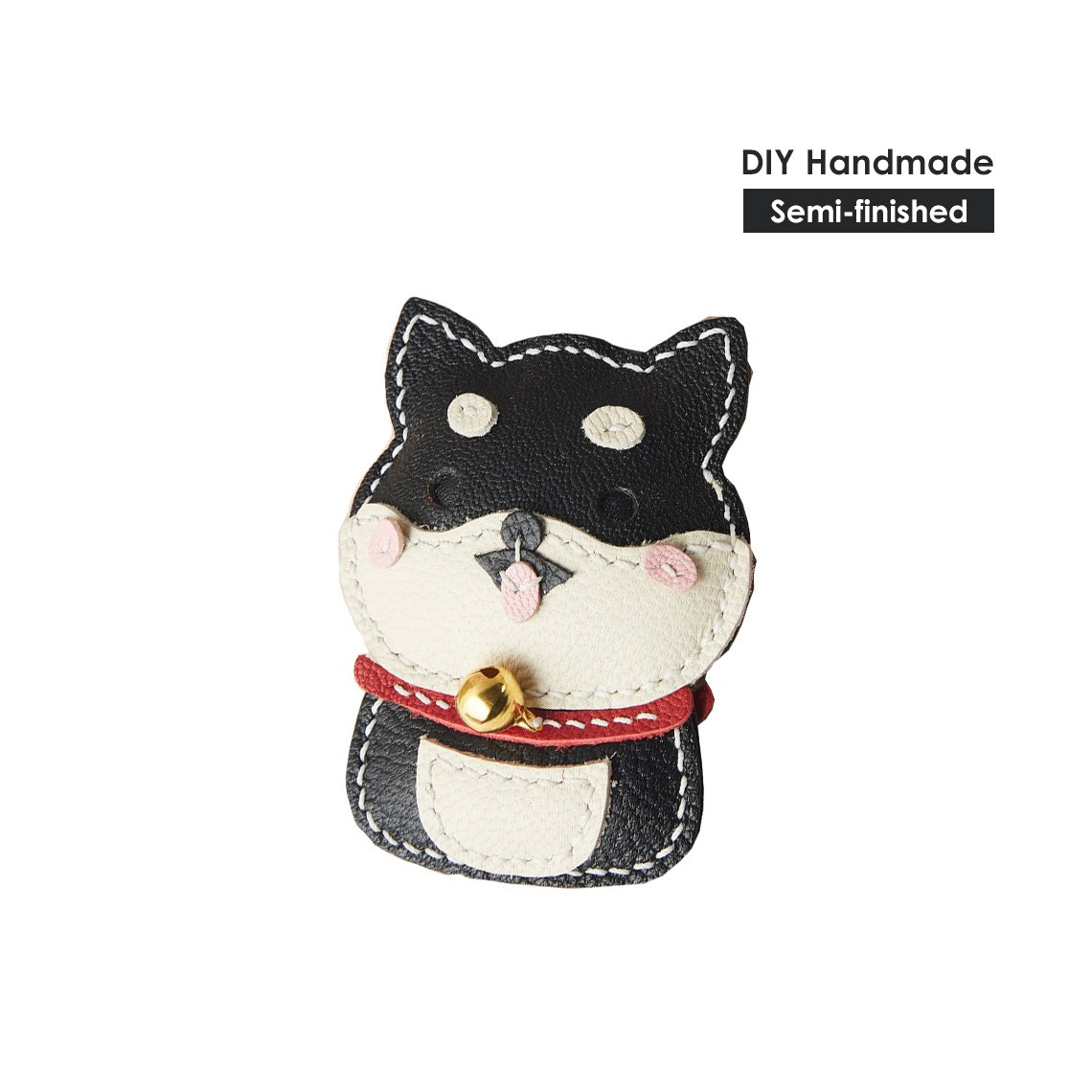 CUCUBIRD Sheep Leather Shiba Inu Dog Keychain DIY Kit Black 