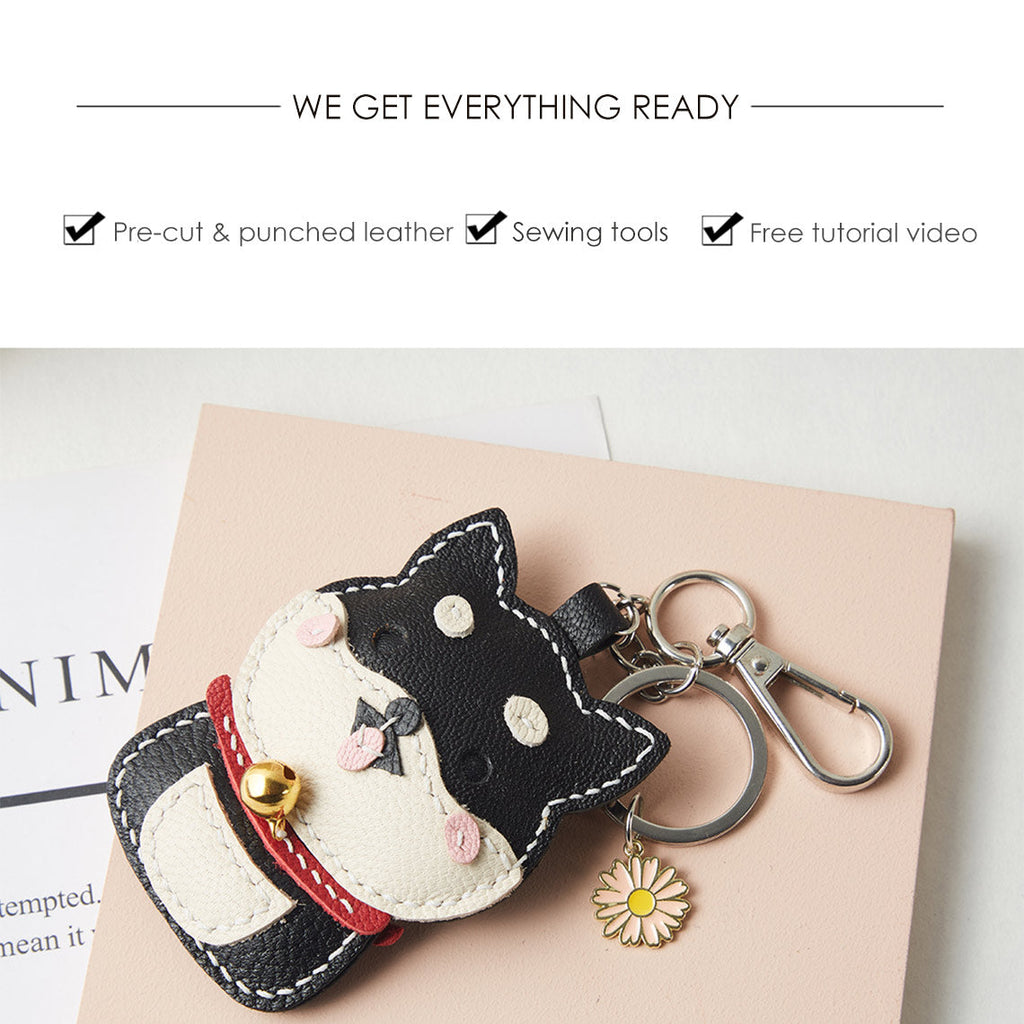 CUCUBIRD Sheep Leather Shiba Inu Dog Keychain DIY Kit  