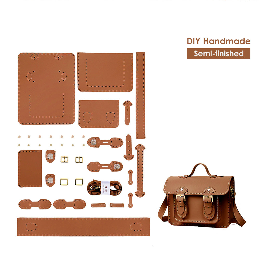 CUCUBIRD Lady Leather Small Satchel Bag DIY Kit Brown 
