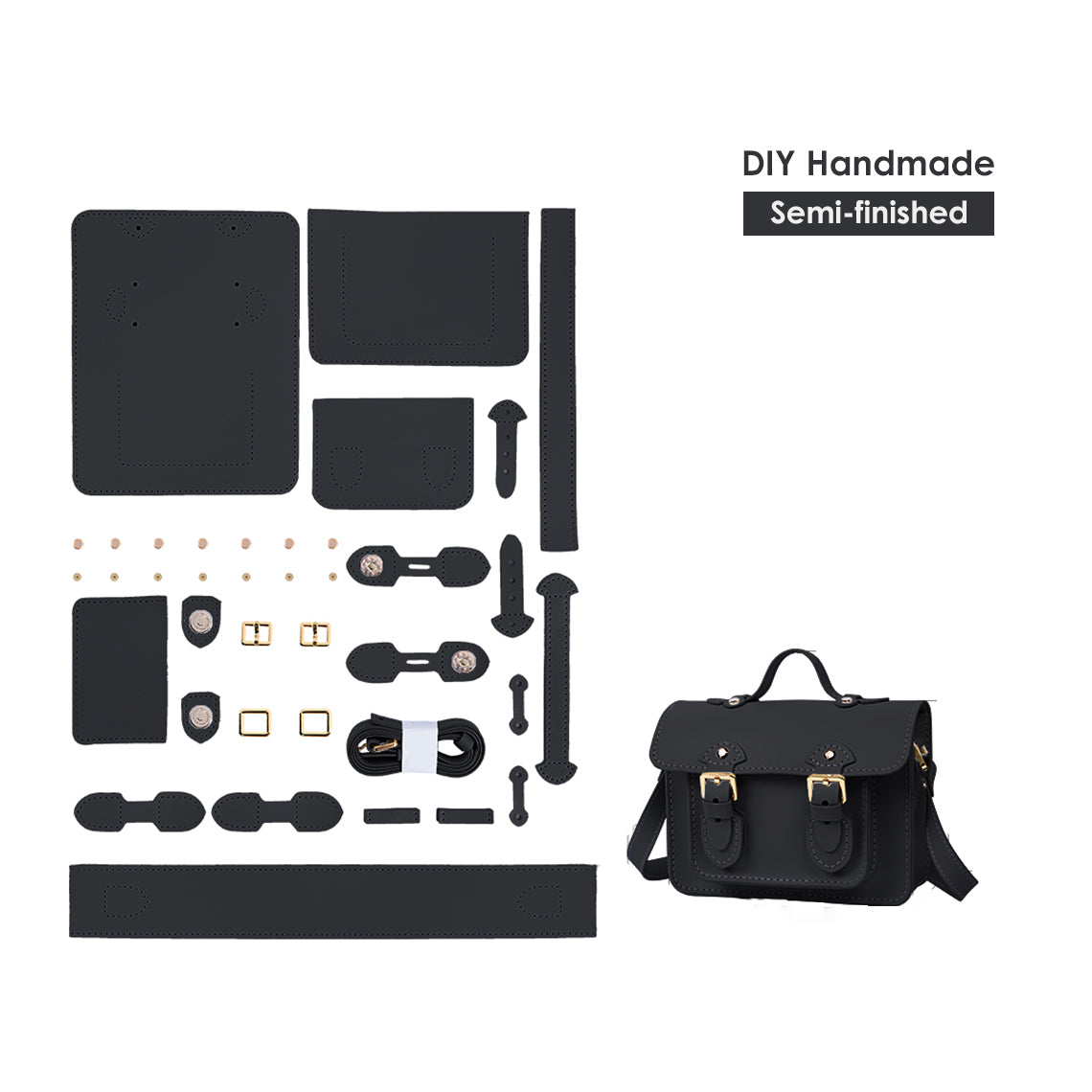 CUCUBIRD Lady Leather Small Satchel Bag DIY Kit Black 