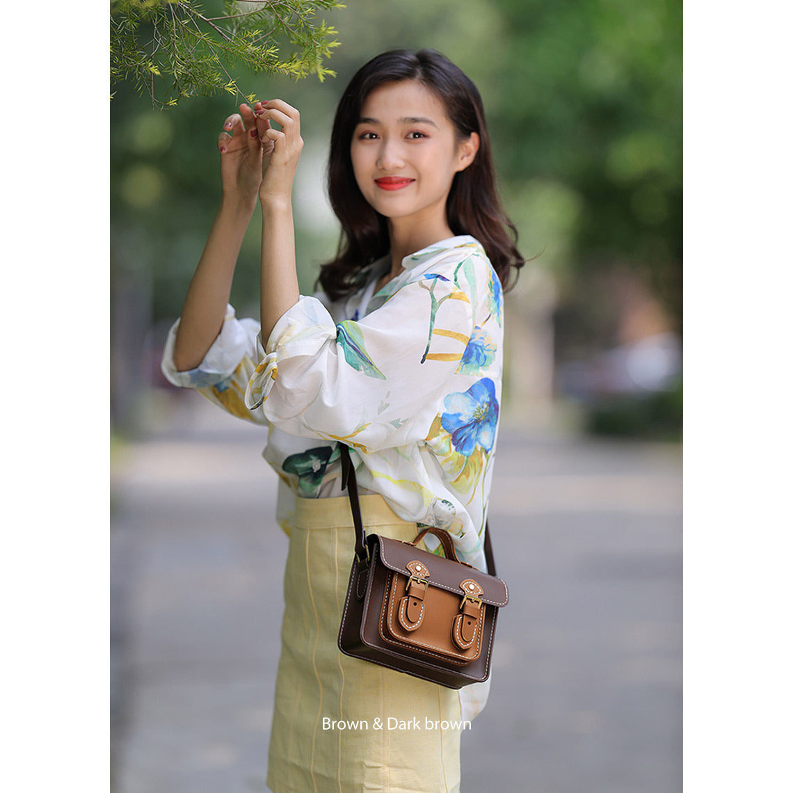 CUCUBIRD Lady Leather Small Satchel Bag DIY Kit Brown & Dark brown 