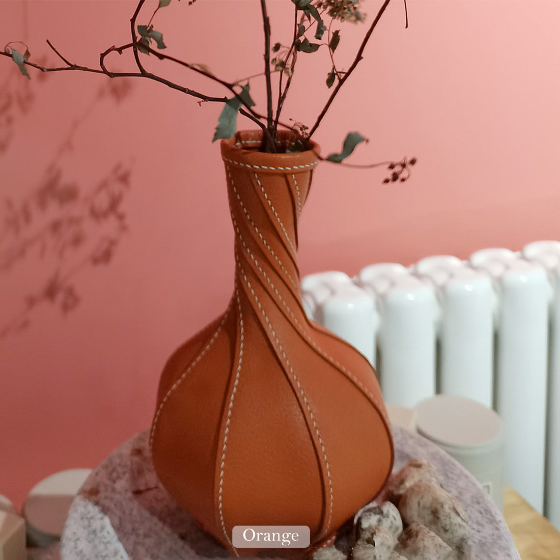 CUCUBIRD Homedecor Leather Vase DIY Kit Orange - Sheep Leather 