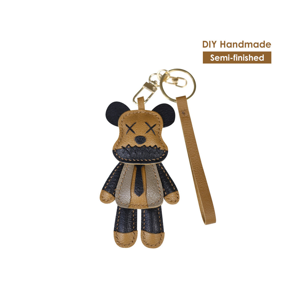 CUCUBIRD Leather Violent Bear Keychain Charm DIY Kit Classic Brown 