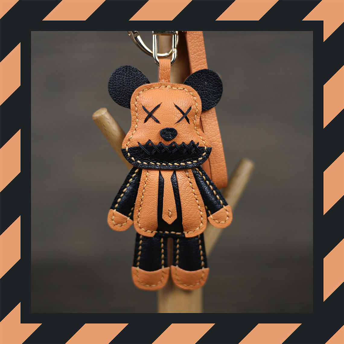 CUCUBIRD Leather Violent Bear Keychain Charm DIY Kit Orange 