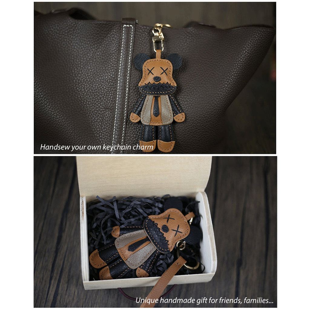 CUCUBIRD Leather Violent Bear Keychain Charm DIY Kit  