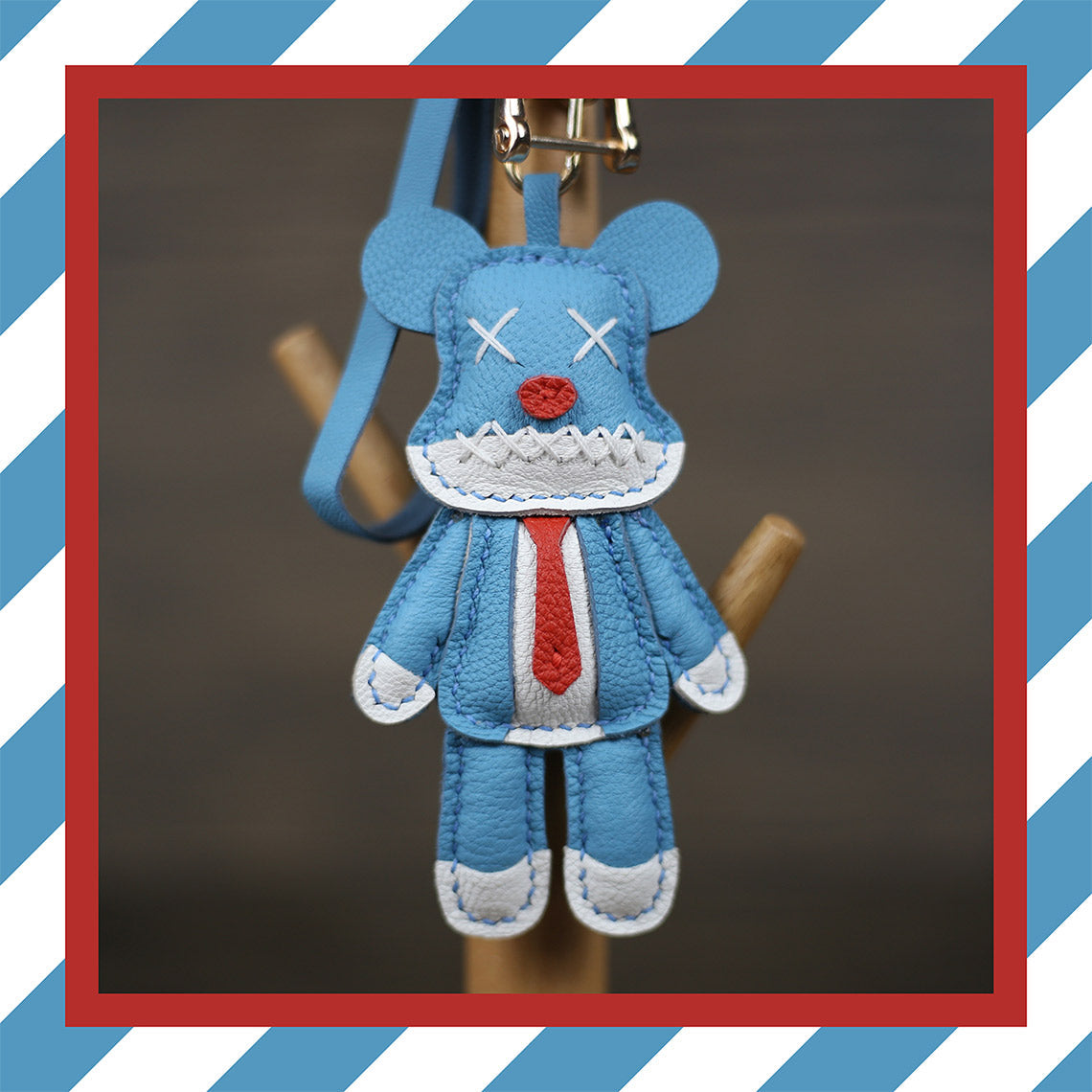 CUCUBIRD Leather Violent Bear Keychain Charm DIY Kit Blue 
