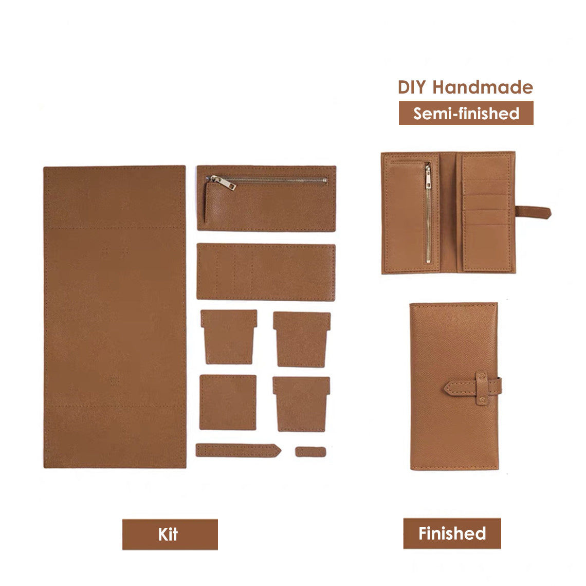 CUCUBIRD Leather Slim Strap Bi-fold Bearn Wallet DIY Kit Brown 