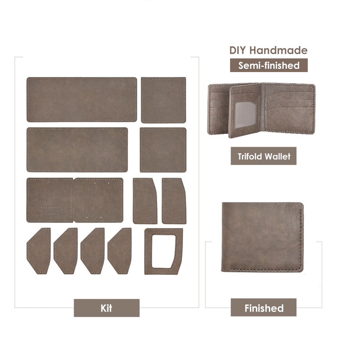 Top Grain Leather Grey Men's Wallet DIY Kit - CUCUBIRD