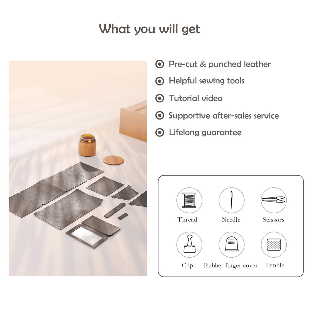 CUCUBIRD Top Grain Leather Grey Men's Wallet DIY Kit  