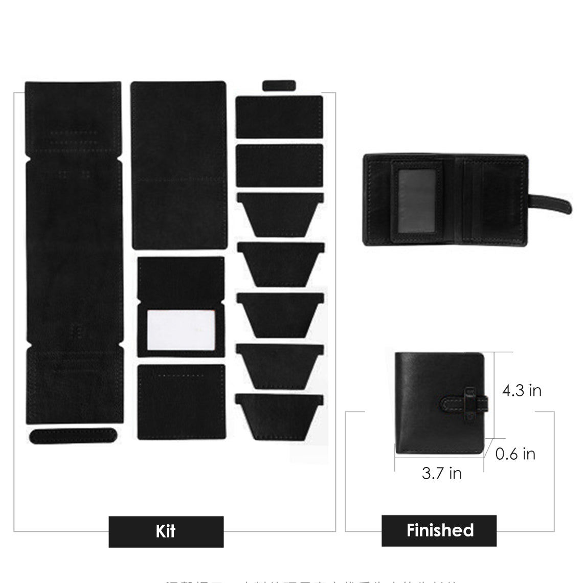 CUCUBIRD Top Grain Leather Men Wallet With Picture Window DIY Kit Black / Handmade Wallet | Finished 