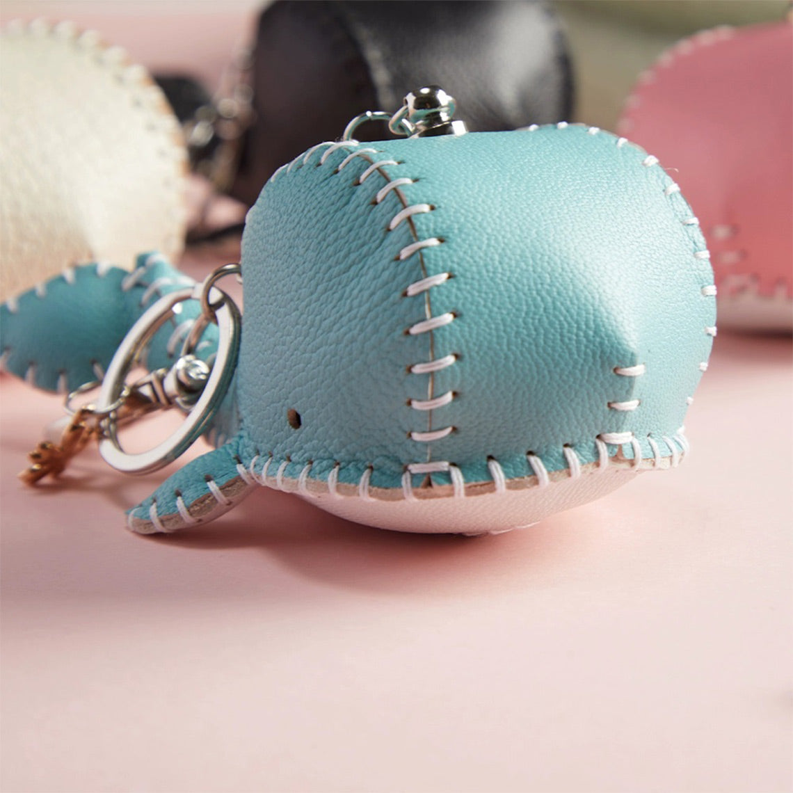 CUCUBIRD Sheep Leather Whale Keychain DIY Kit Blue 