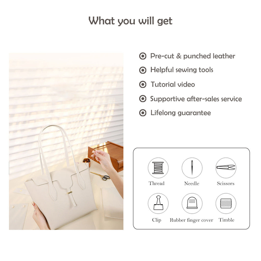 CUCUBIRD Leather Women White Tote Bag DIY Kit  